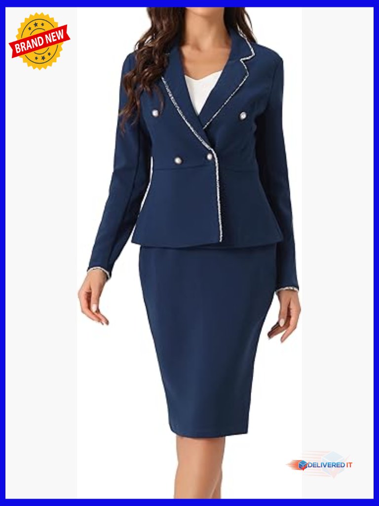 Women's 2 Piece Skirt Set Tweed Blazer Pencil Skirt Business Suit Work Outfit